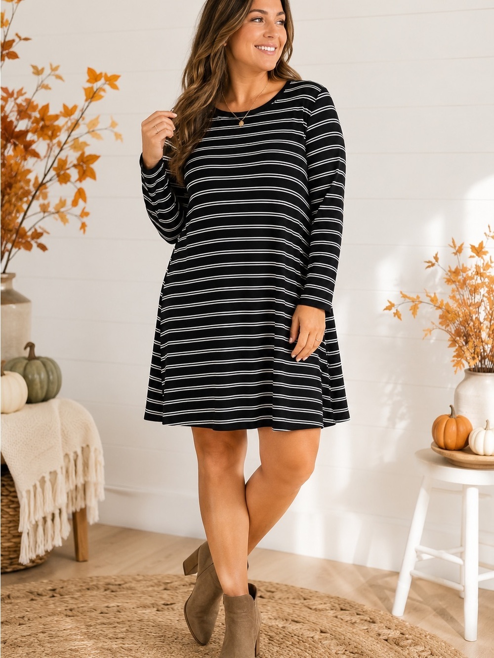 Old Navy Striped Swing Dress | Size Large | Navy & White | 95% Rayon